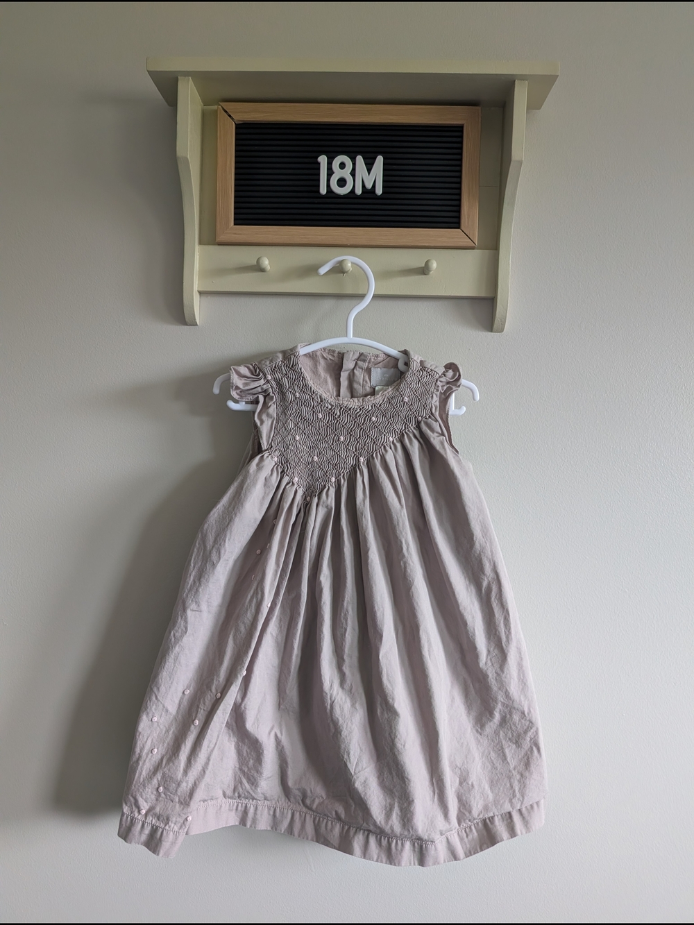 Cyrillus Light Pink-Beige Smocked Flutter Sleeve Dress